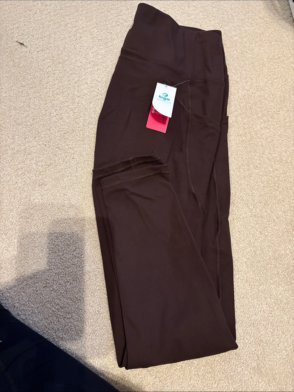 High-Waist Dark Brown Leggings with Side Pocket